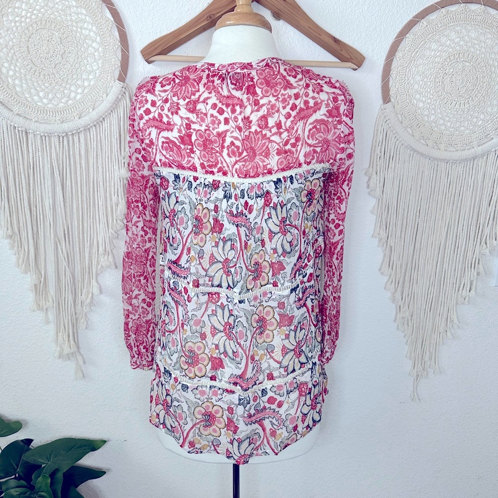 Lucky brand boho floral print light sheer oversized blouse XS - Picture 4 of 6